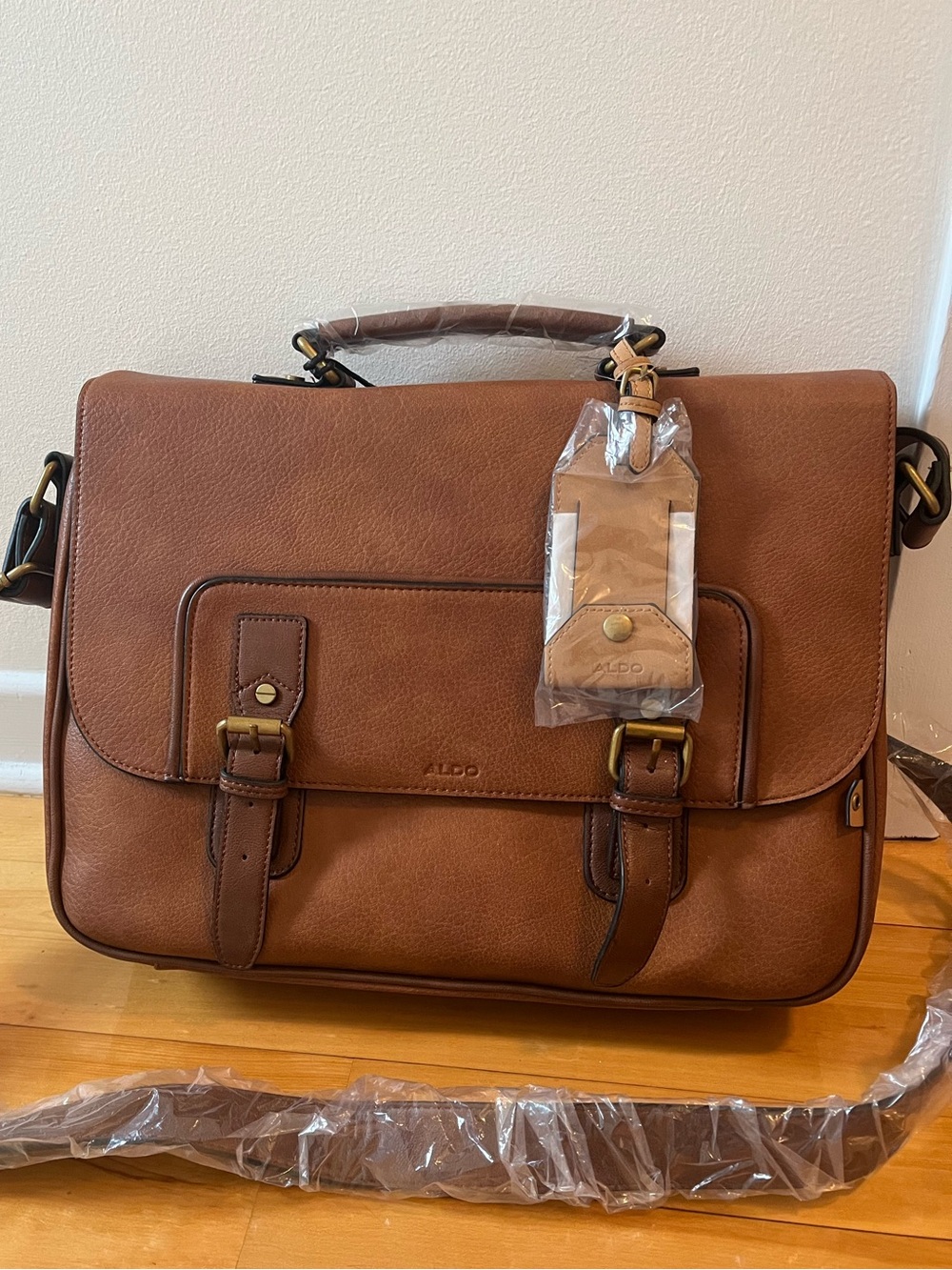 ALDO Brown Leather-Style Men's Messenger Bag
